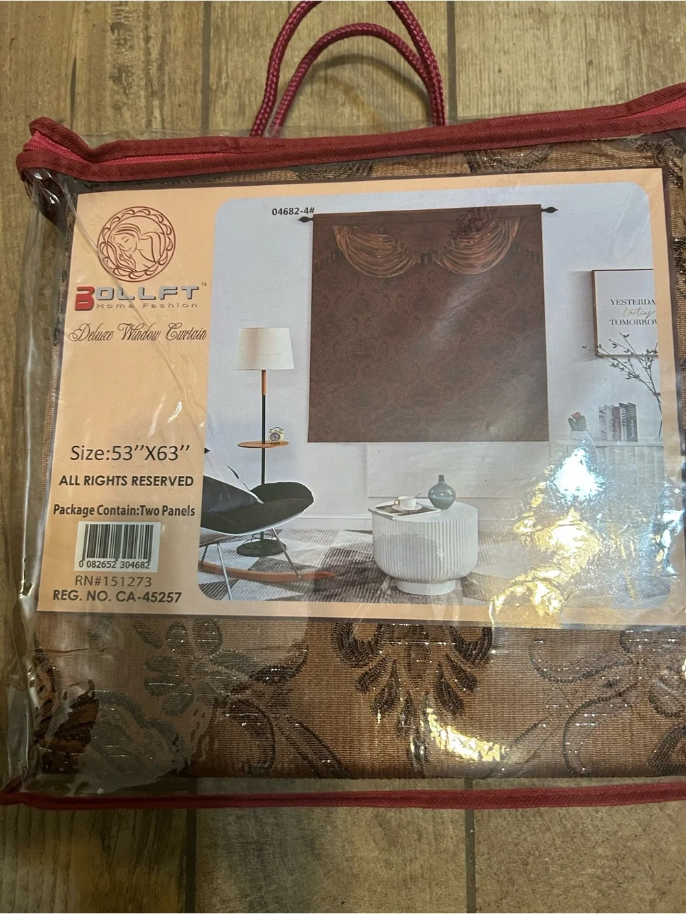 Brown Deluxe 2PCS Window Curtain Panel -  with attached valence 53